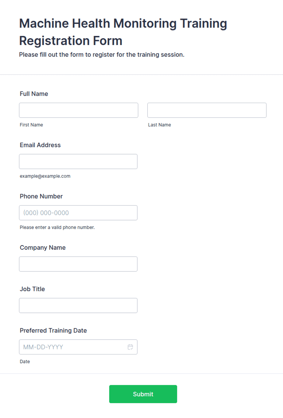 Machine Health Monitoring Training Registration Form Template | Jotform