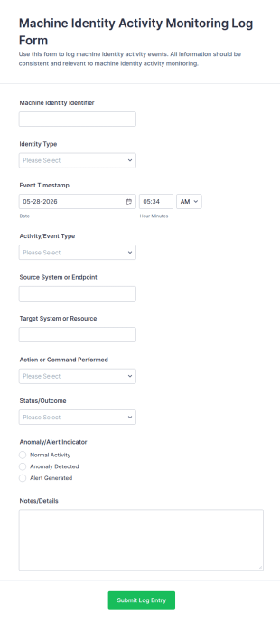 Machine Identity Activity Monitoring Log Form Template
