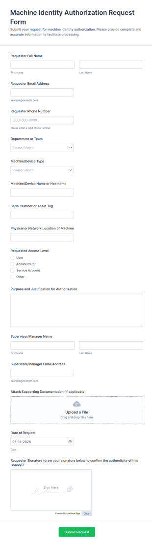 Machine Identity Authorization Request Form Template