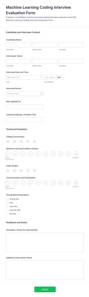 Machine Learning Coding Interview Evaluation Form Template
