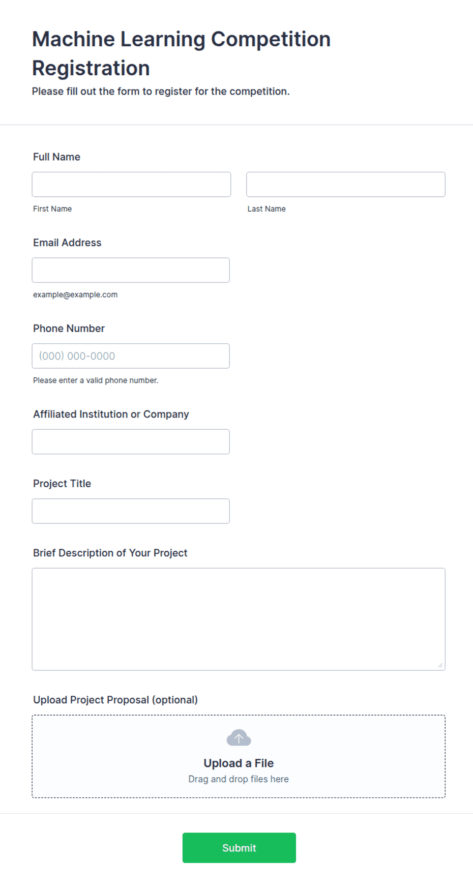 Machine Learning Competition Registration Form Template | Jotform