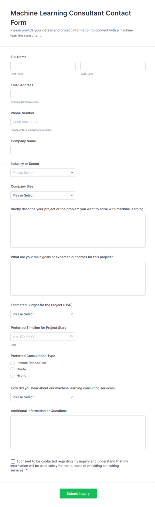 Machine Learning Consultant Contact Form Template