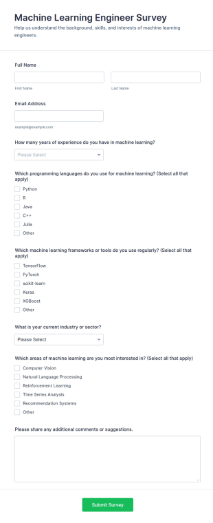 Machine Learning Engineer Survey Form Template