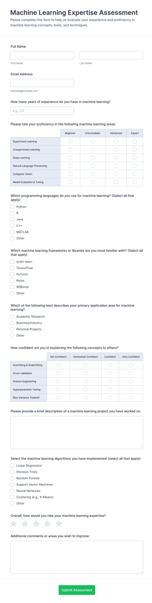 Machine Learning Expertise Assessment Form Template