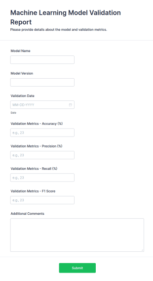 Machine Learning Model Validation Report Form Template