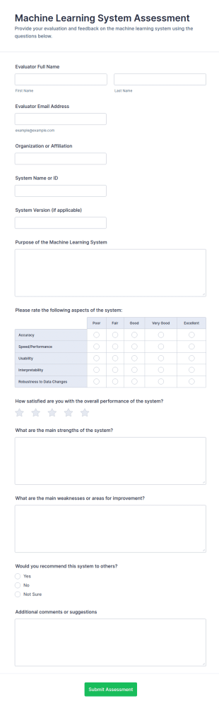Machine Learning System Assessment Form Template
