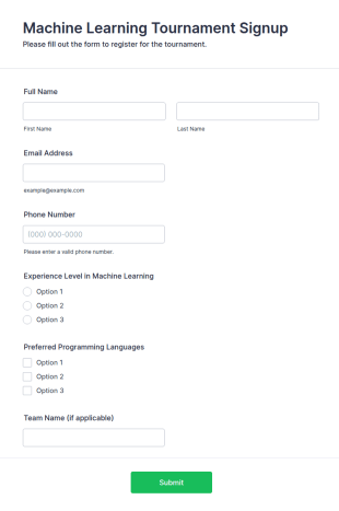 Machine Learning Tournament Signup Form Template