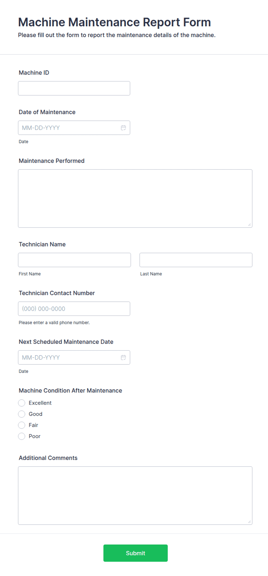 Machine Maintenance Report Form Template | Jotform