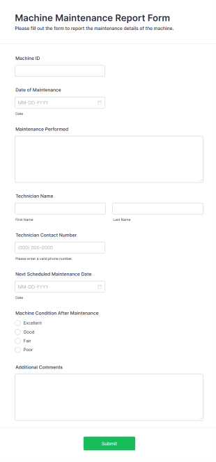 Machine Maintenance Report Form Template