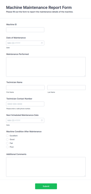 Machine Maintenance Report Form Template