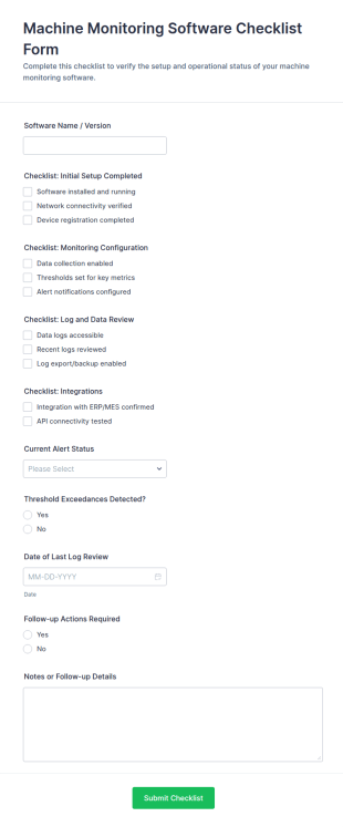 Machine Monitoring Software Checklist Form Template