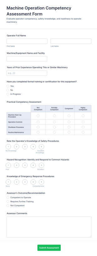 Machine Operation Competency Assessment Form Template