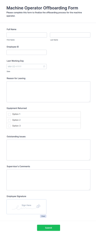 Machine Operator Offboarding Form Template