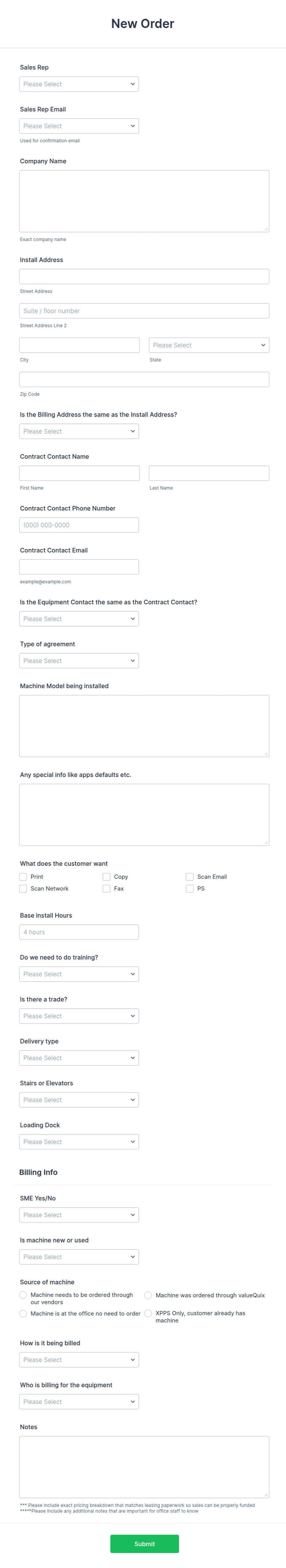 Computer Hardware Order Webform Machine Installation and Order Request Form Template | Jotform