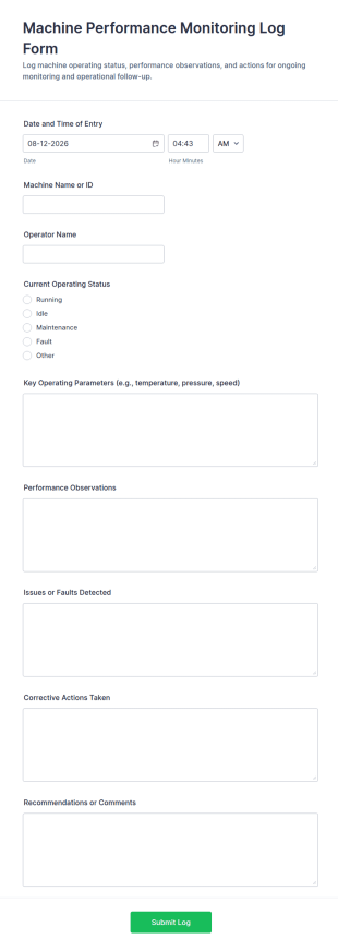 Machine Performance Monitoring Log Form Template