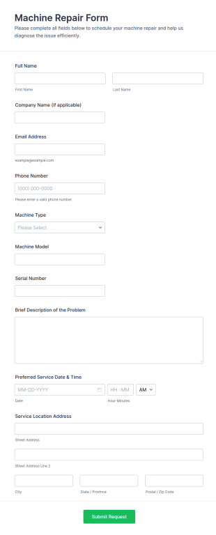 Machine Repair Form Template