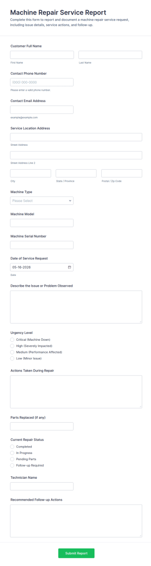 Machine Repair Service Report Form Template