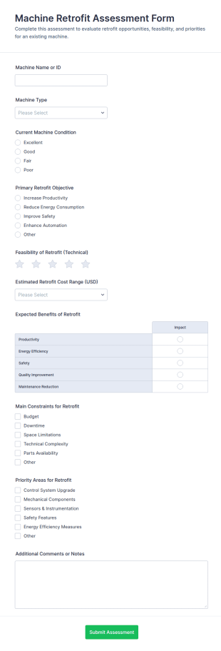Machine Retrofit Assessment Form Template
