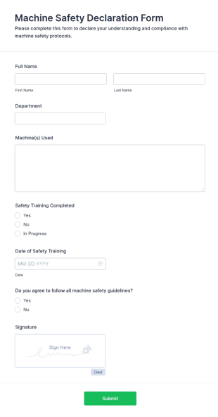 Machine Safety Declaration Form Template