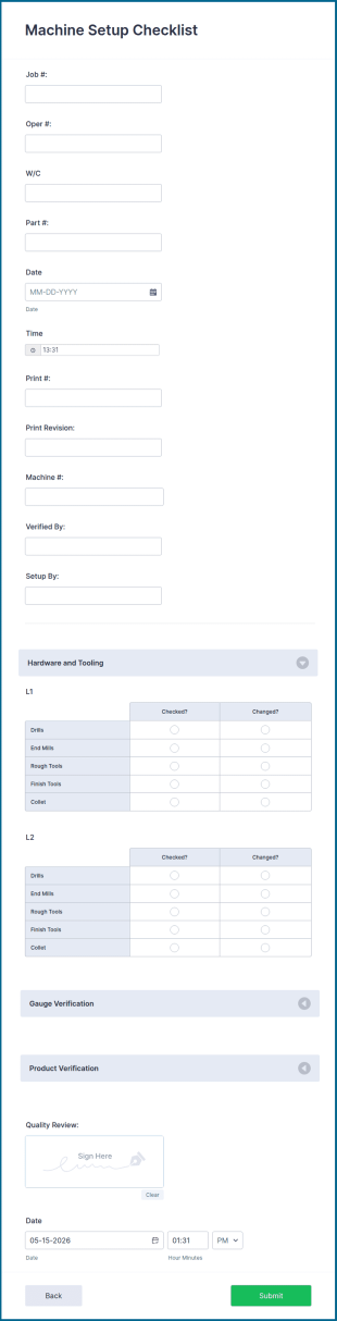 Machine Setup Checklist Form Template