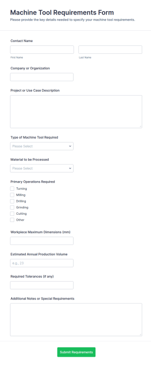 Machine Tool Requirements Form Template