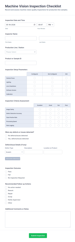 Machine Vision Inspection Checklist Form Template