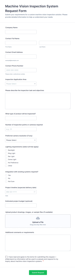 Machine Vision Inspection System Request Form Template