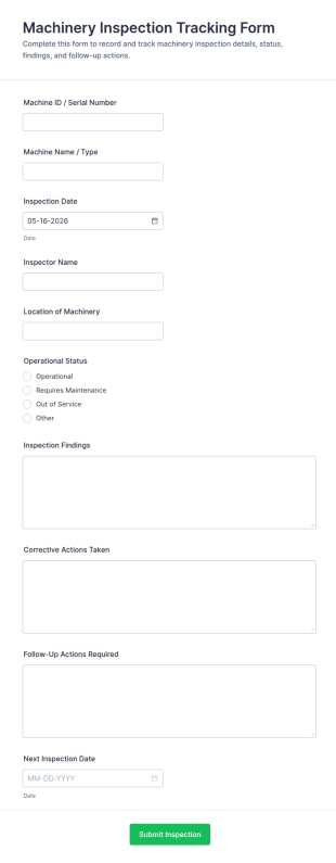 Machinery Inspection Tracking Form Template