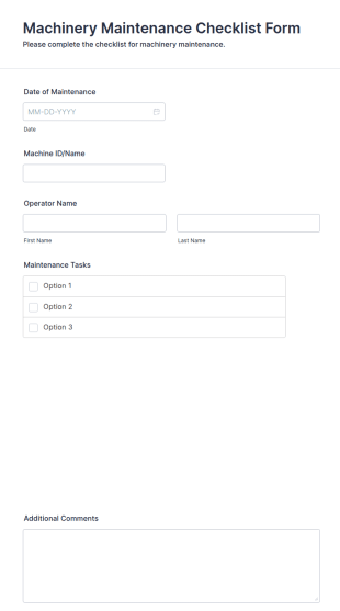 Machinery Maintenance Checklist Form Template
