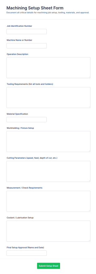 Machining Setup Sheet Form Template