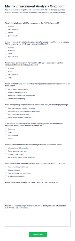 Macro Environment Analysis Quiz Form Template