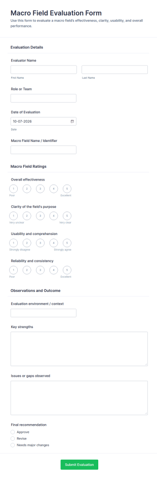 Macro Field Evaluation Form Template