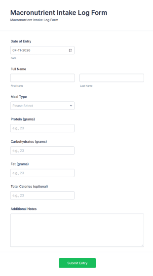 Macronutrient Intake Log Form Template