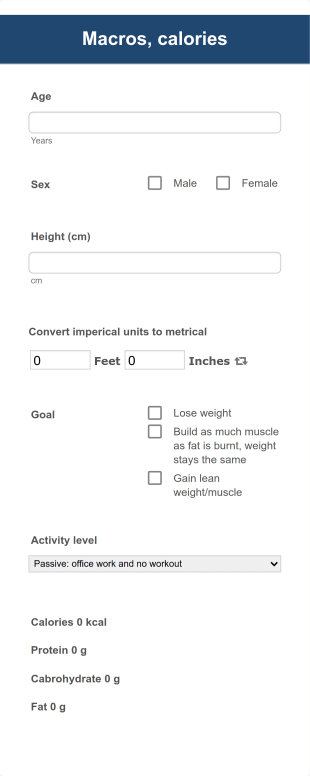 Macros, Calories Diet Plan Form Template