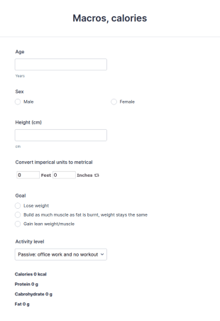 Calories Diet Plan Form Template