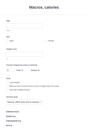 Calories Diet Plan Form Template