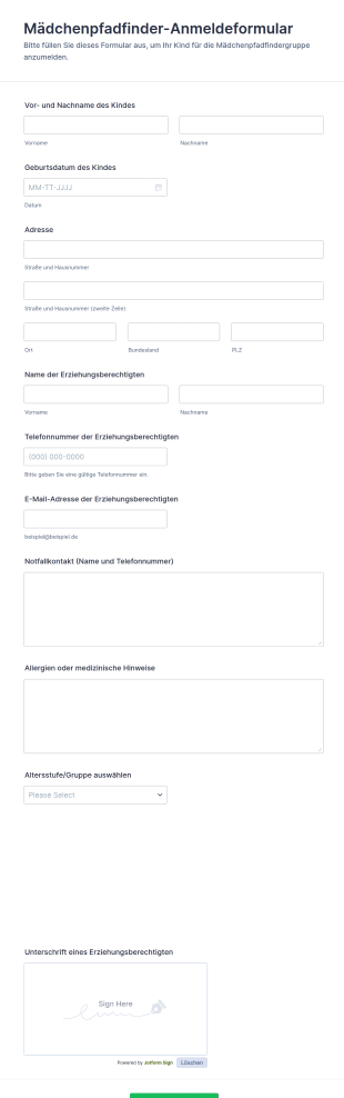 Mädchenpfadfinder Anmeldeformular