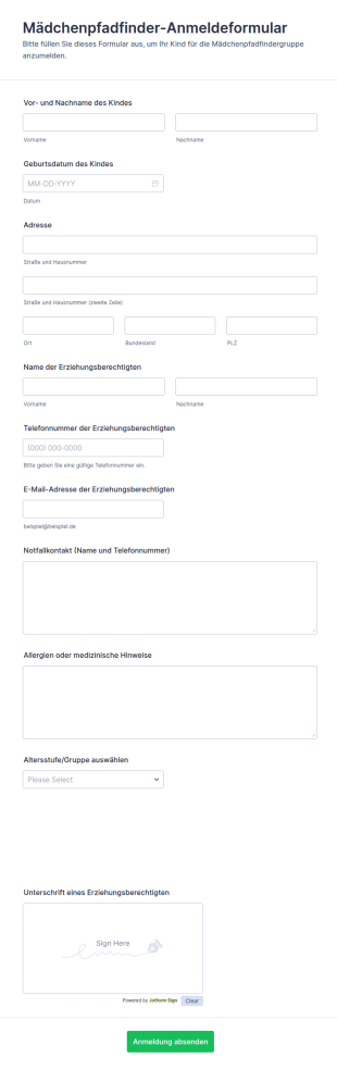 Mädchenpfadfinder Anmeldeformular
