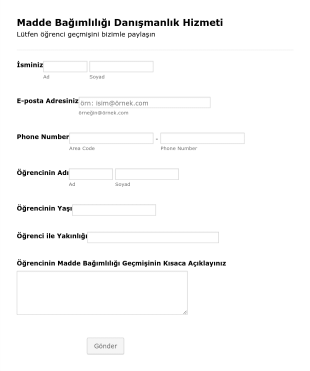 Madde Bağımlılığı Danışmanlık Hizmeti Form Template