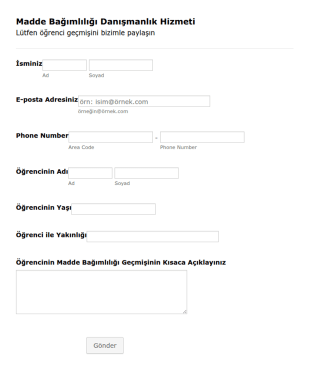 Madde Bağımlılığı Danışmanlık Hizmeti Form Şablonu