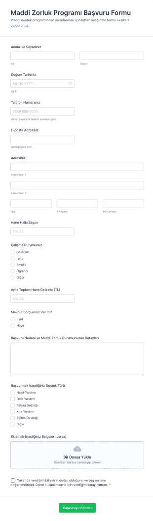 Maddi Zorluk Programı Başvuru Form Şablonu