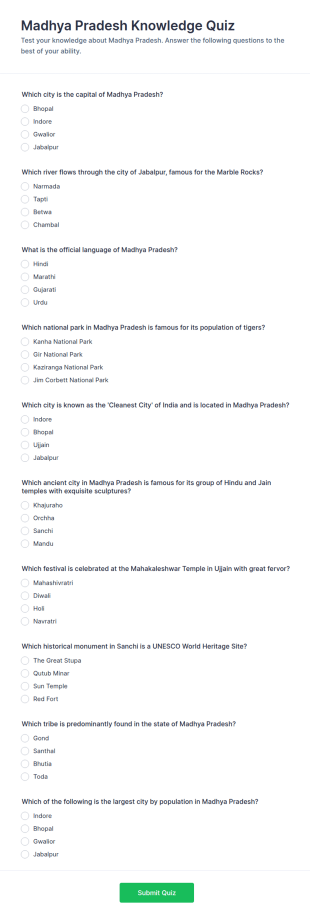 Madhya Pradesh Knowledge Quiz Form Template