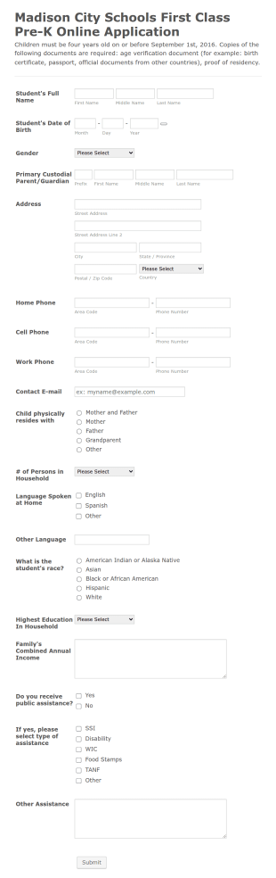 First Class Pre K School Application Form Template