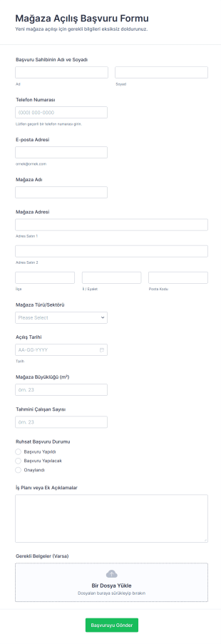 Mağaza Açılış Başvuru Form Şablonu
