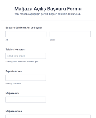 Mağaza Açılış Başvuru Form Şablonu