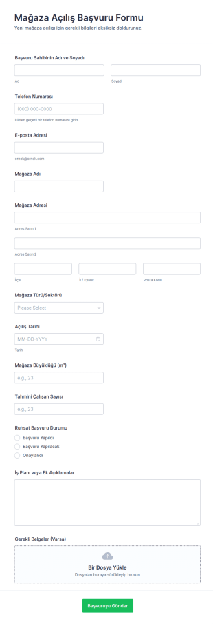 Mağaza Açılış Başvuru Form Şablonu