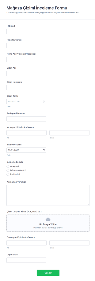 Mağaza Çizimi İnceleme Form Şablonu