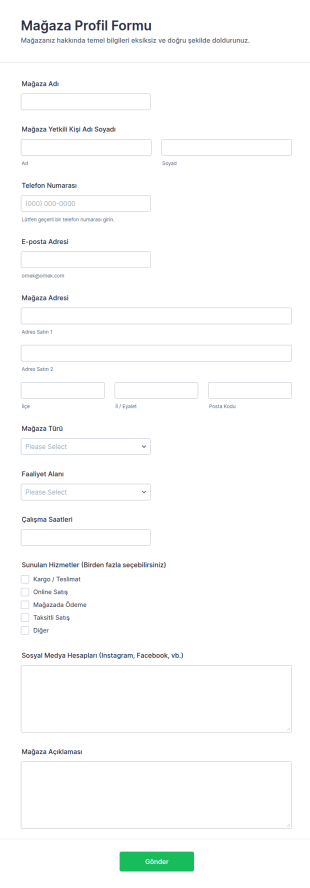 Mağaza Profil Form Şablonu