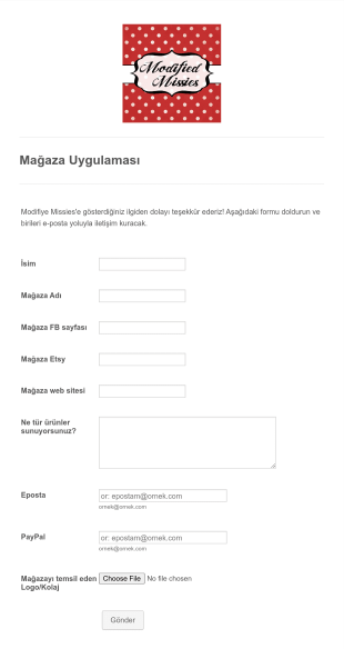 Mağaza Uygulaması Form Template