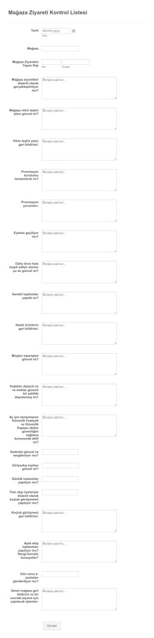 Mağaza Ziyareti Kontrol Listesi Form Template